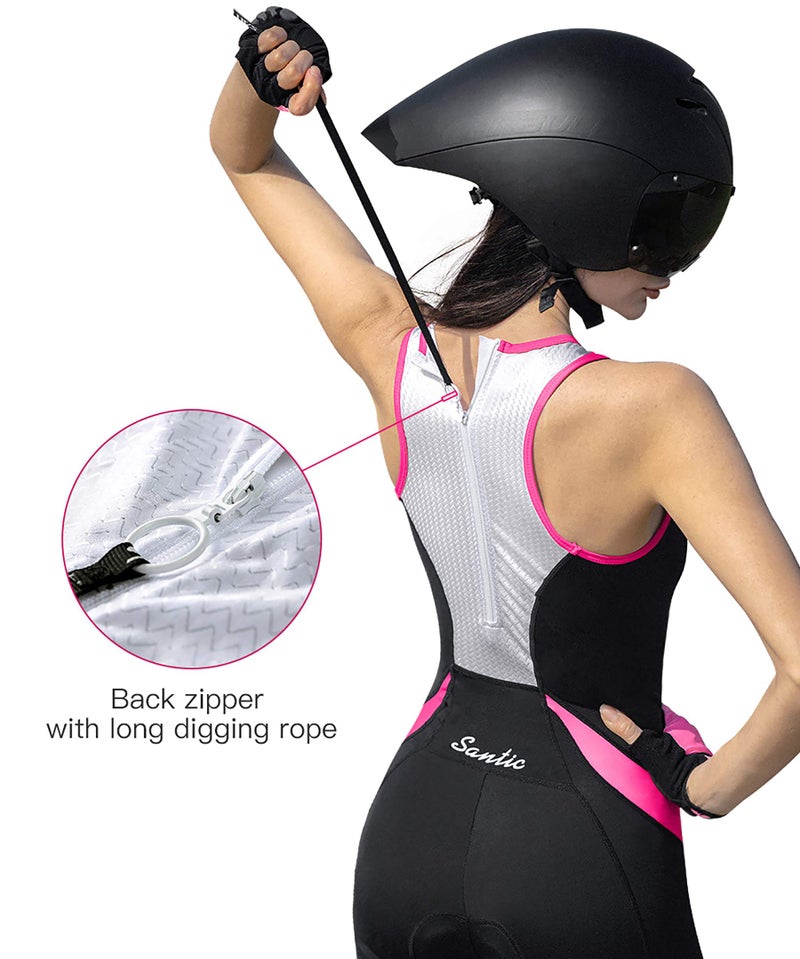 Santic Women's Triathlon-Suit One-Piece Sleeveless Tri-Suit - Padded Quick-Drying Slimming for Running Swimming Cycling - Image 3